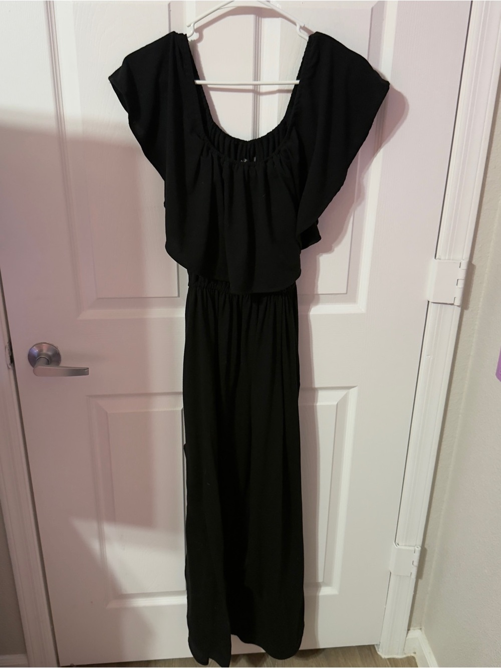 Women's Black Flutter-Sleeve Maxi Dress